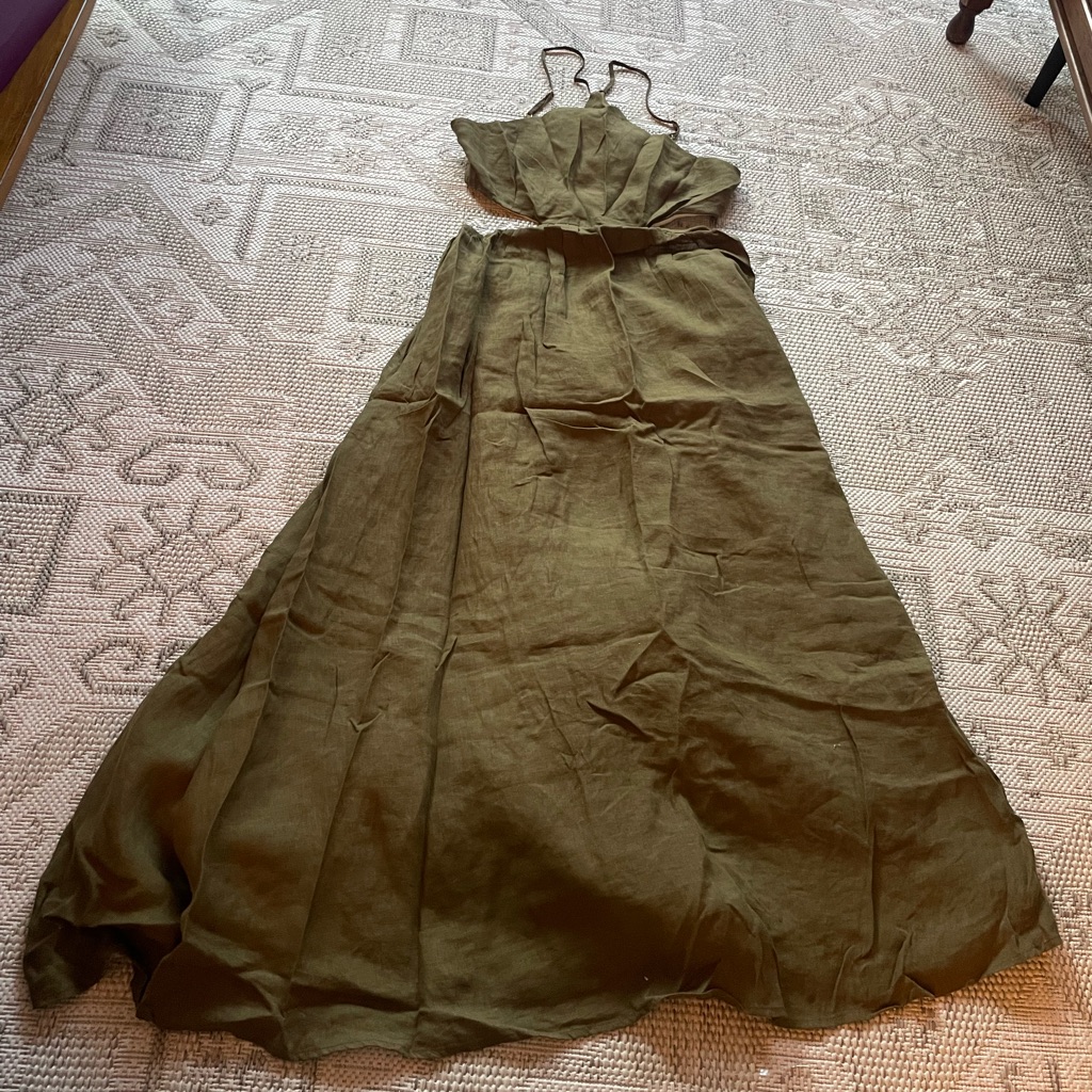 Willard Road Olive Green Cutout Linen Dress